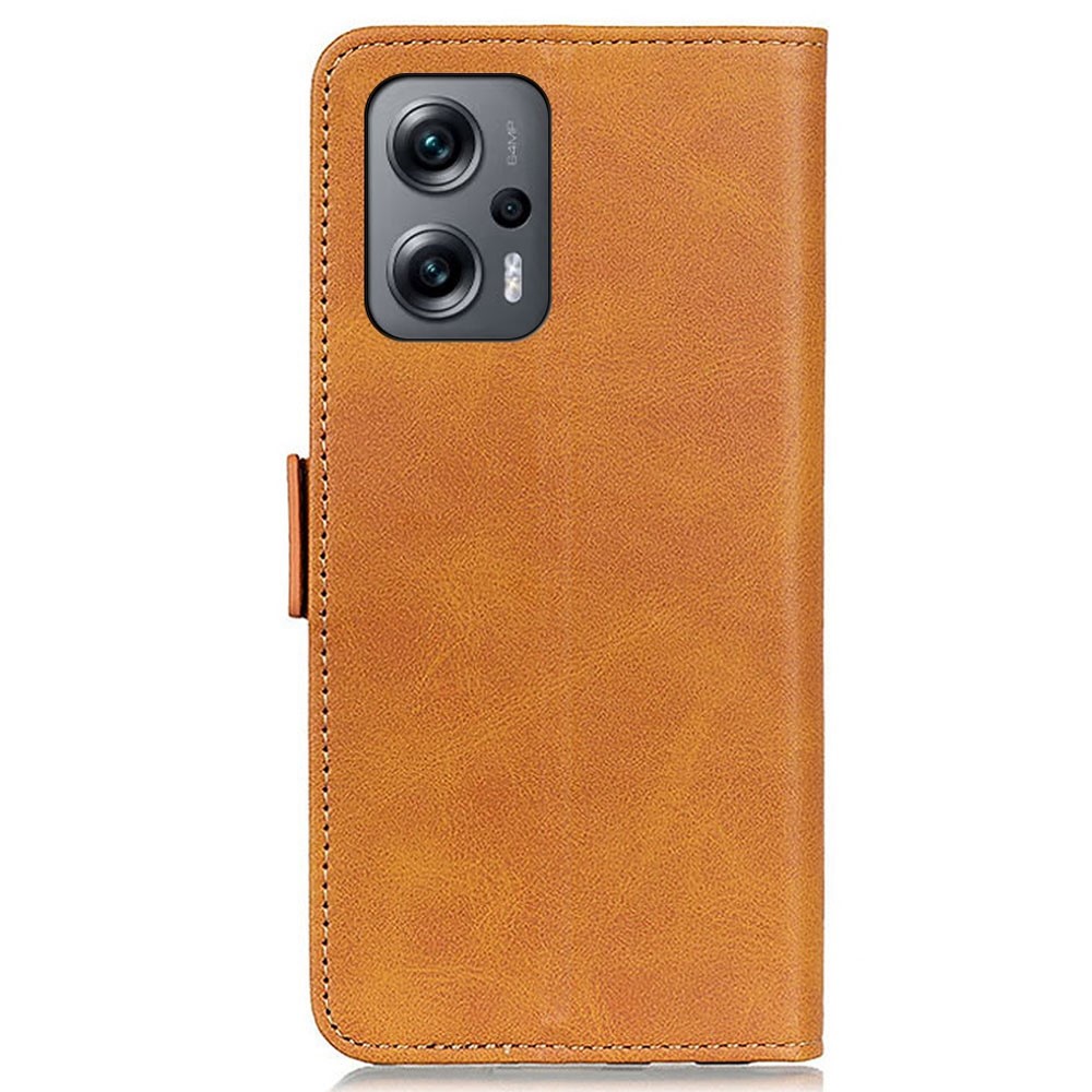 For Xiaomi Redmi Note 11T Pro 5G Anti-fall PU Leather Phone Case Wallet Magnetic Clasp Stand Scratch-resistant Protective Shell Flip Cover - Yellow-7