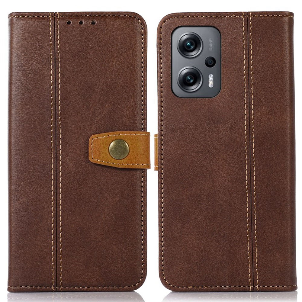 For Xiaomi Redmi Note 11T Pro 5G Drop-proof Phone Wallet Case Wear-resistant PU Leather Magnetic Folio Flip Cover Stand with Card Holder - Coffee-1