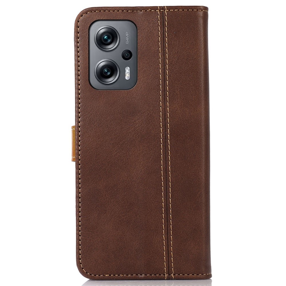 For Xiaomi Redmi Note 11T Pro 5G Drop-proof Phone Wallet Case Wear-resistant PU Leather Magnetic Folio Flip Cover Stand with Card Holder - Coffee-7