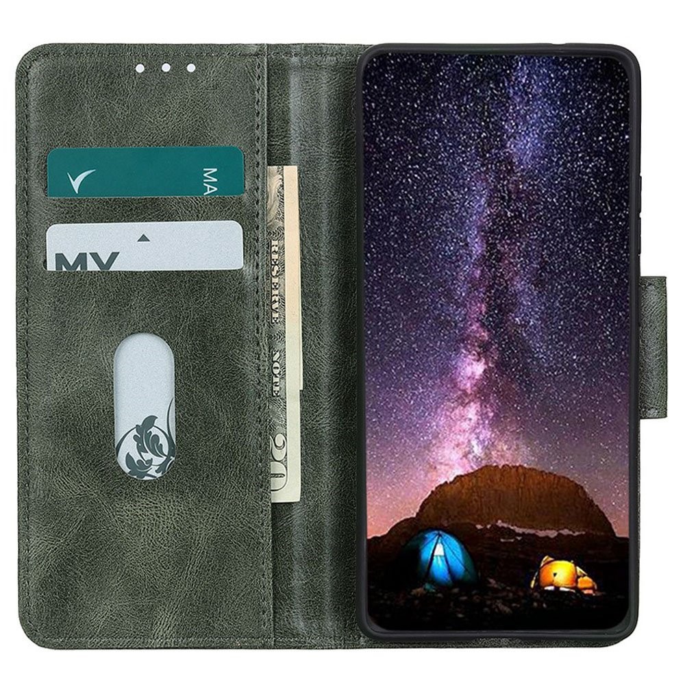 For Xiaomi Redmi Note 11T Pro 5G Anti-fall Crazy Horse Texture Wallet Flip Cover PU Leather Magnetic Closure Stand Full Covering Folio Case - Blackish Green-2