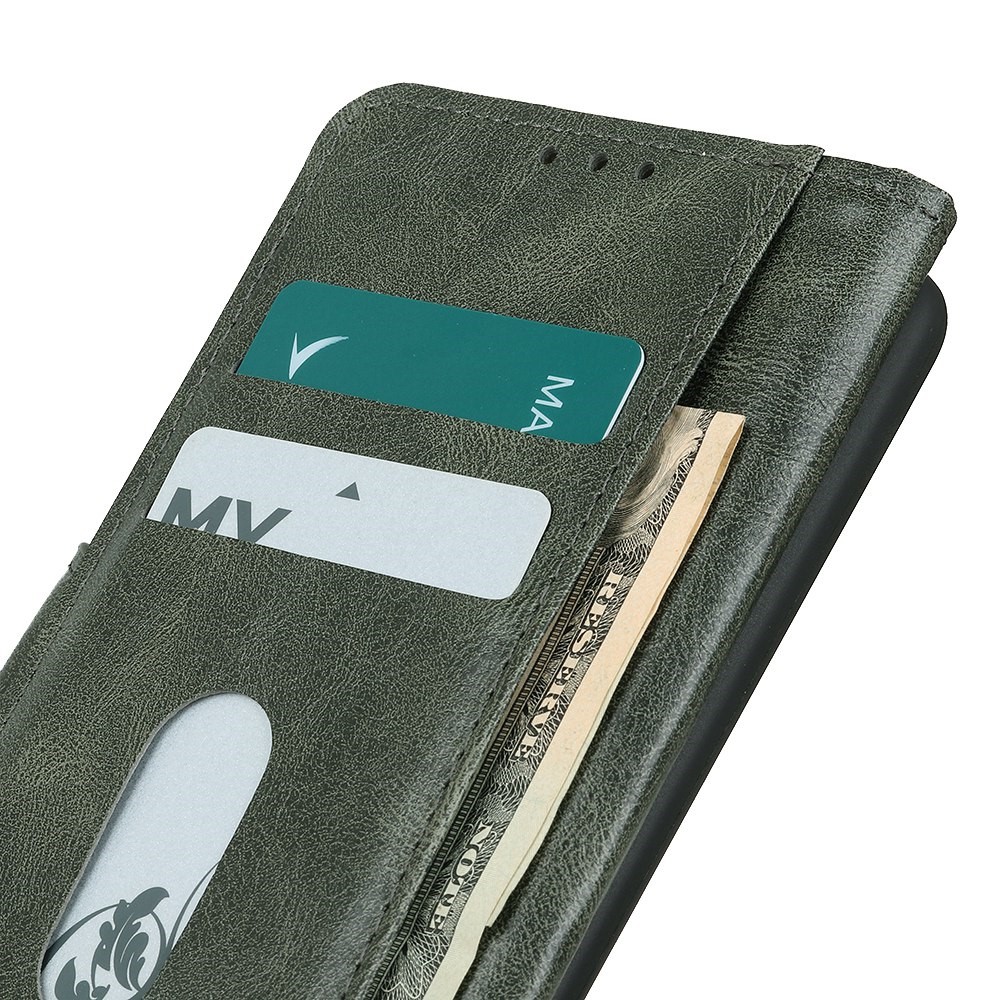 For Xiaomi Redmi Note 11T Pro 5G Anti-fall Crazy Horse Texture Wallet Flip Cover PU Leather Magnetic Closure Stand Full Covering Folio Case - Blackish Green-4
