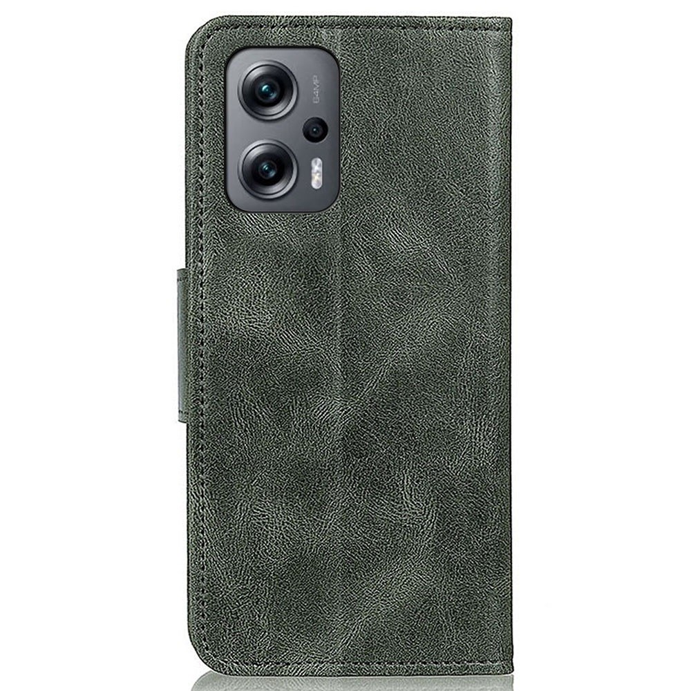 For Xiaomi Redmi Note 11T Pro 5G Anti-fall Crazy Horse Texture Wallet Flip Cover PU Leather Magnetic Closure Stand Full Covering Folio Case - Blackish Green-8