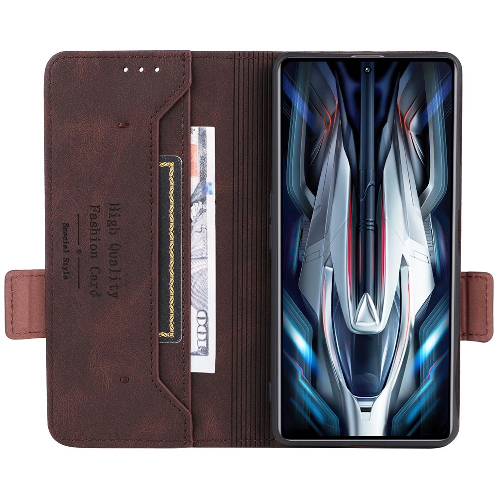 For Xiaomi Poco F4 GT/Redmi K50 Gaming PU Leather Side Magnetic Clasp Case Wallet Stand Hardware Design Phone Cover - Coffee-2