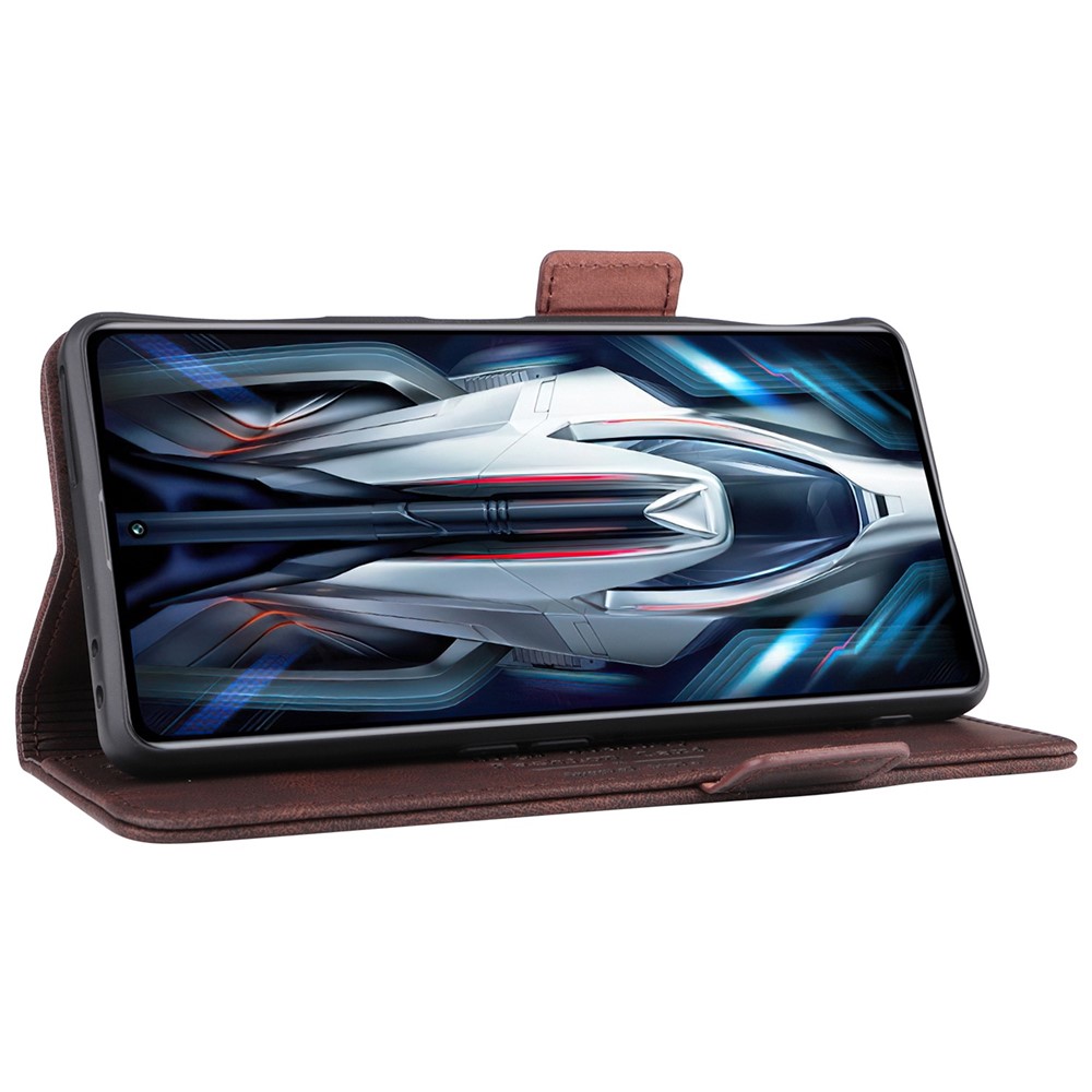 For Xiaomi Poco F4 GT/Redmi K50 Gaming PU Leather Side Magnetic Clasp Case Wallet Stand Hardware Design Phone Cover - Coffee-3