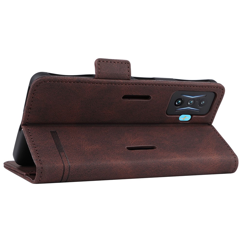 For Xiaomi Poco F4 GT/Redmi K50 Gaming PU Leather Side Magnetic Clasp Case Wallet Stand Hardware Design Phone Cover - Coffee-4