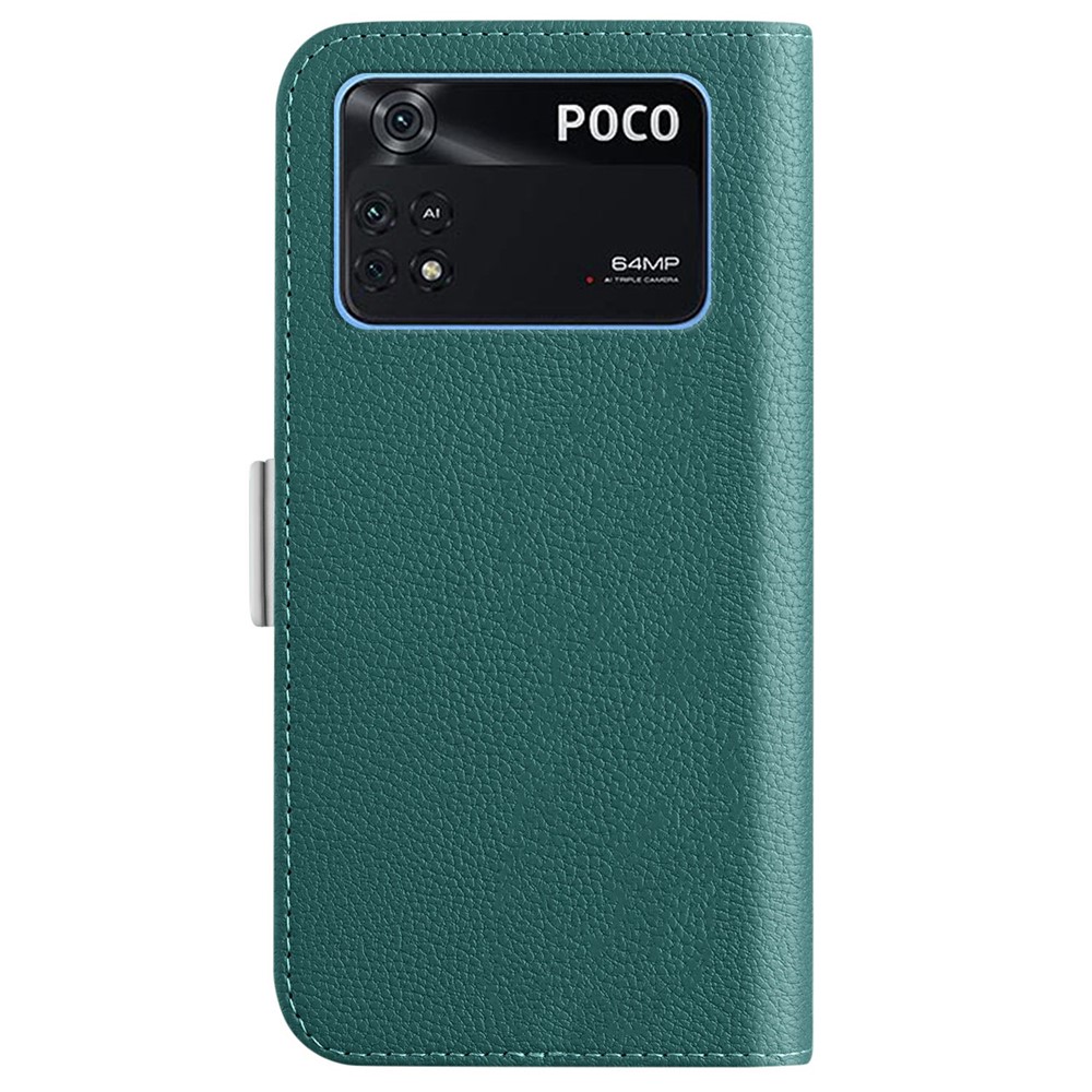 Wallet Stand Leather Phone Case for Xiaomi Poco M4 Pro 4G, Candy Color Litchi Texture Magnetic Clasp Cover - Green-9