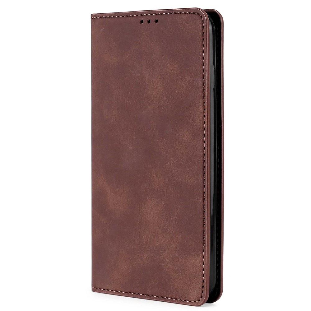 For Xiaomi Poco M4 5G Magnetic Auto-absorbed Skin-touch Feeling Phone Case PU Leather Case Card Slot Phone Stand Cover - Dark Brown-5