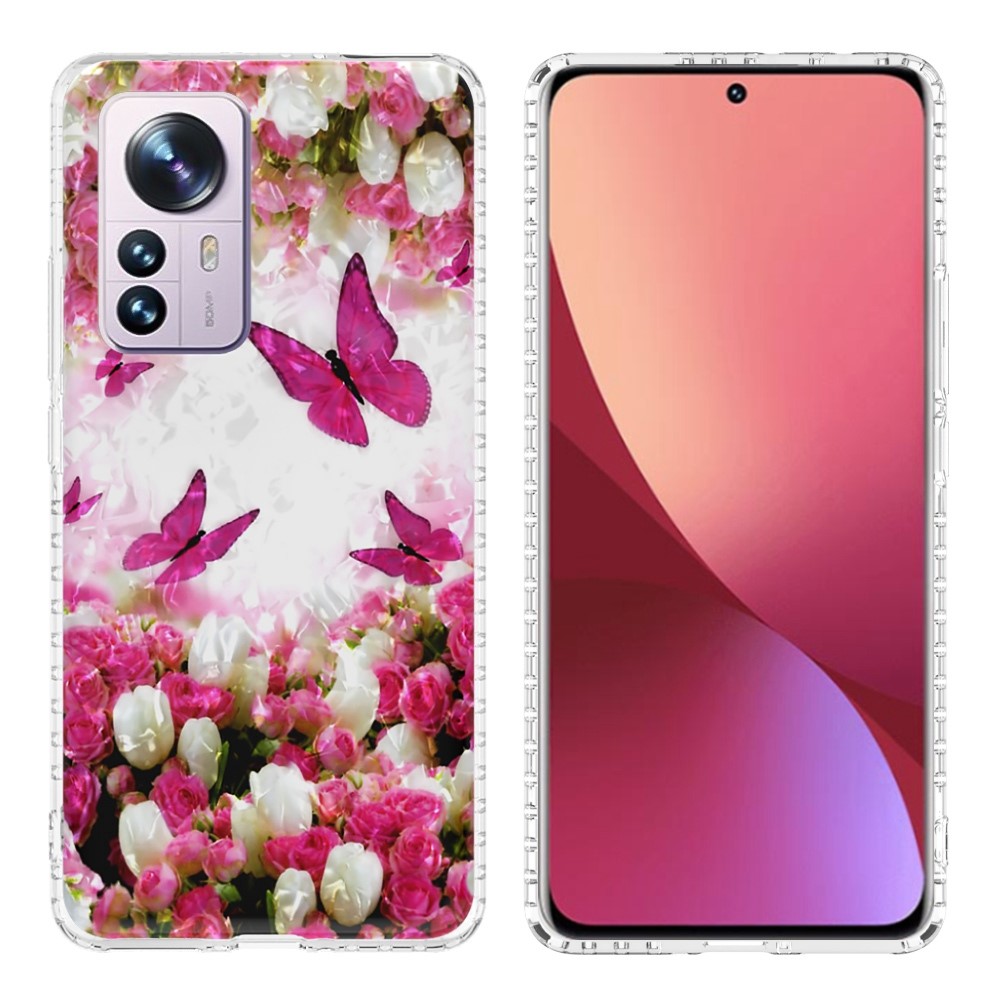 YB IMD Series-13 IMD IML Shell Pattern Case for Xiaomi 12 Pro 5G, 2.0mm TPU Anti-wear Airbag Anti-fall Mobile Phone Case - Dancing Butterfly-1