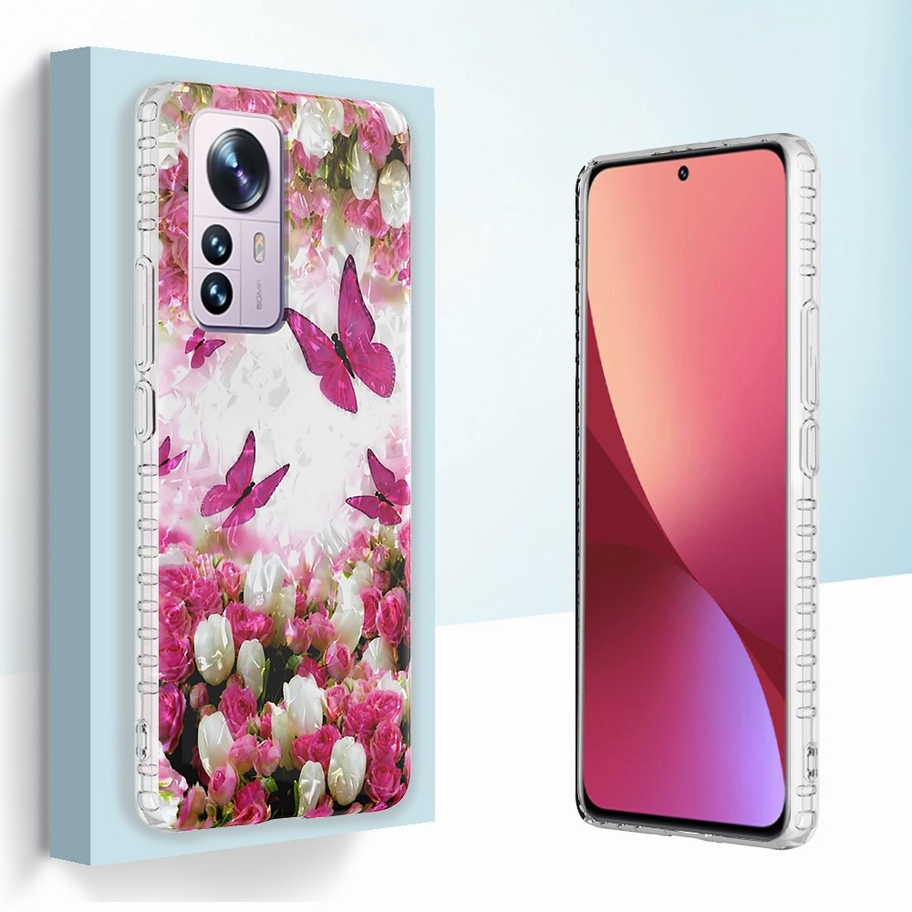 YB IMD Series-13 IMD IML Shell Pattern Case for Xiaomi 12 Pro 5G, 2.0mm TPU Anti-wear Airbag Anti-fall Mobile Phone Case - Dancing Butterfly-2