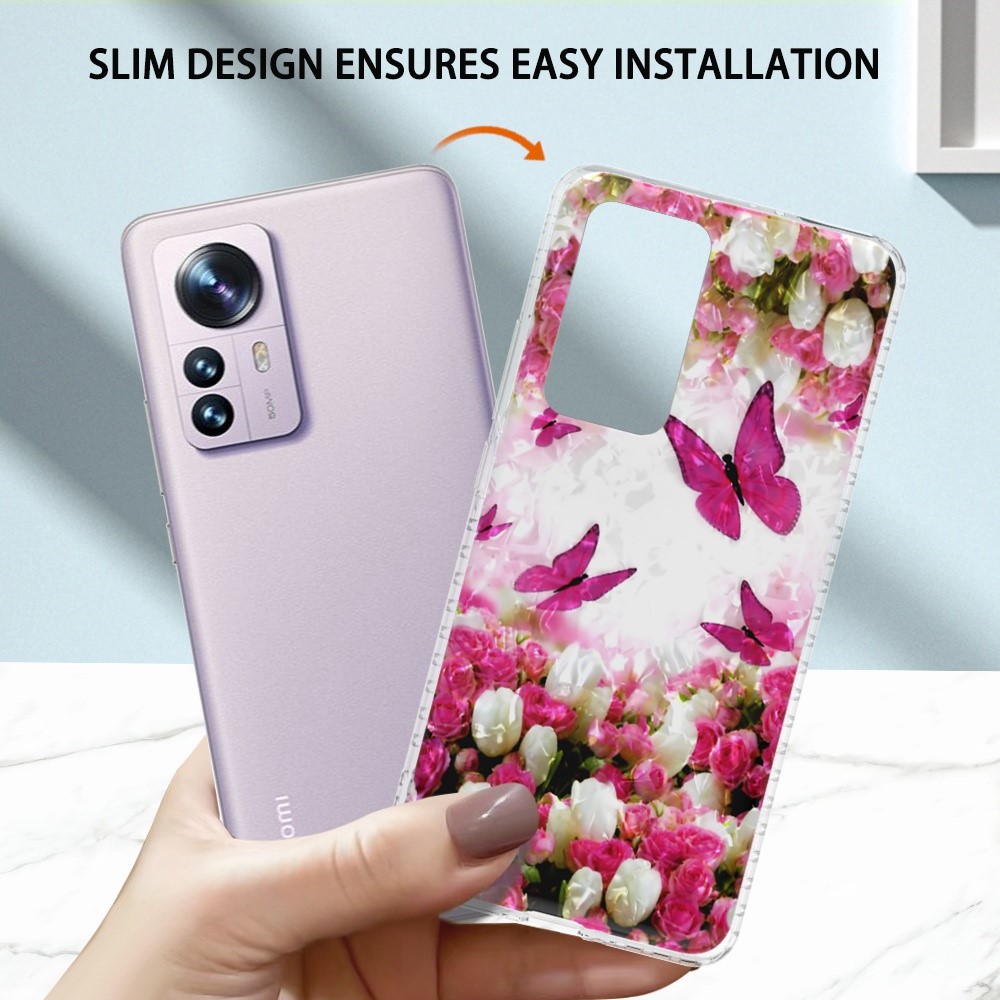 YB IMD Series-13 IMD IML Shell Pattern Case for Xiaomi 12 Pro 5G, 2.0mm TPU Anti-wear Airbag Anti-fall Mobile Phone Case - Dancing Butterfly-4