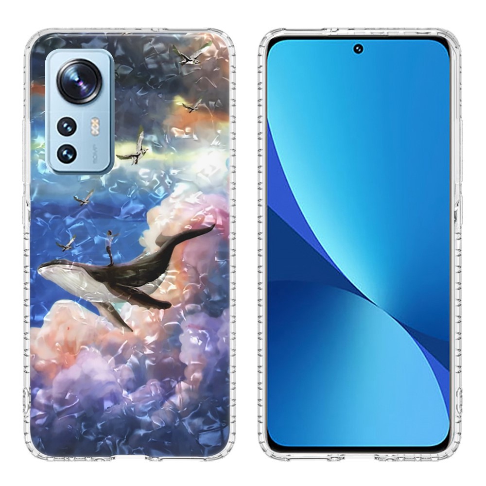 YB IMD Series-13 Phone Case for Xiaomi 12 5G/12X 5G, Shell Pattern 2.0mm TPU IMD IML Airbag Anti-fall Protective Phone Case - BK008-Whale-1