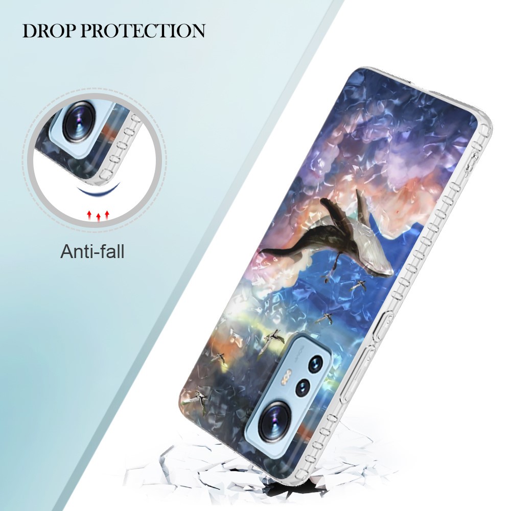 YB IMD Series-13 Phone Case for Xiaomi 12 5G/12X 5G, Shell Pattern 2.0mm TPU IMD IML Airbag Anti-fall Protective Phone Case - BK008-Whale-3