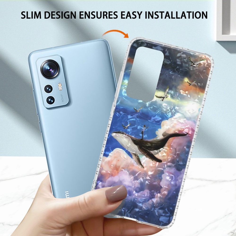 YB IMD Series-13 Phone Case for Xiaomi 12 5G/12X 5G, Shell Pattern 2.0mm TPU IMD IML Airbag Anti-fall Protective Phone Case - BK008-Whale-4