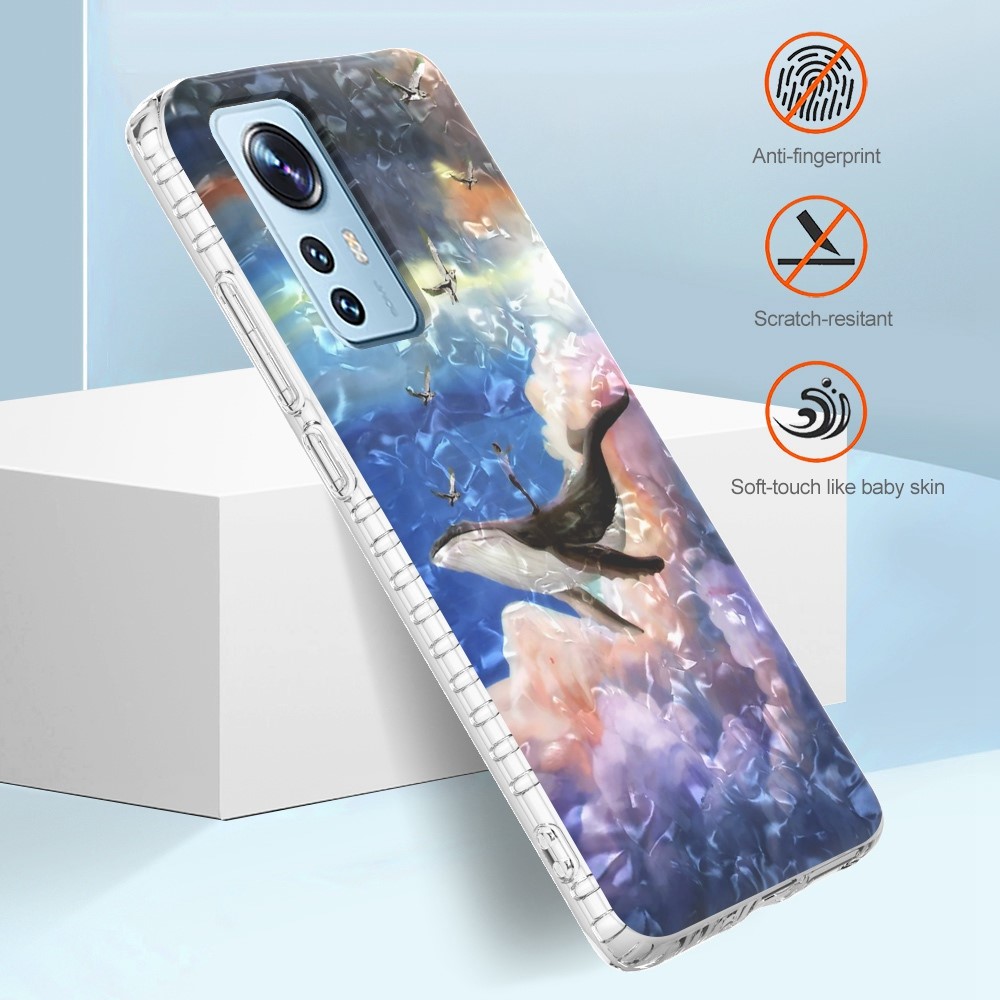 YB IMD Series-13 Phone Case for Xiaomi 12 5G/12X 5G, Shell Pattern 2.0mm TPU IMD IML Airbag Anti-fall Protective Phone Case - BK008-Whale-6