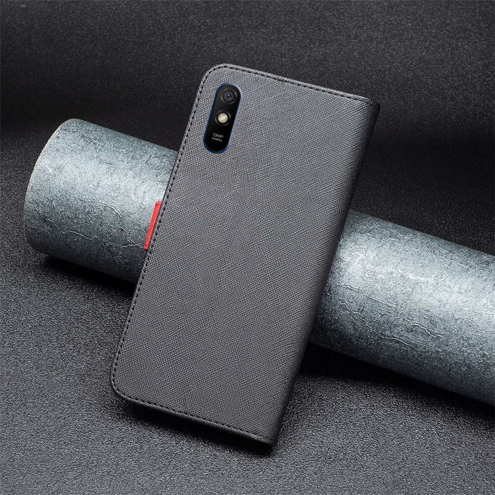 BINFEN COLOR BF Leather Series-9 for Xiaomi Redmi 9A Magnetic Style 13 Splicing Phone Case Cross Texture PU Leather Stand Flip Wallet Cover - Black-4