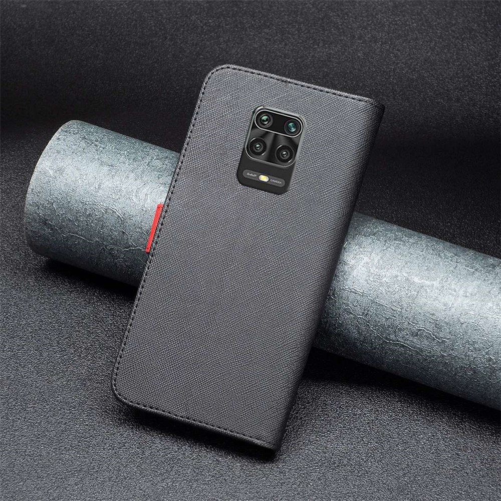 BINFEN COLOR for Xiaomi Redmi Note 9 Pro 4G/Note 9 Pro Max/Note 9S 4G BF Leather Series-9 Wallet Case Cross Texture Style 13 Splicing PU Leather Stand Folio Flip Cover - Black-4