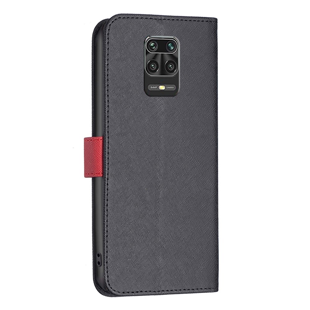 BINFEN COLOR for Xiaomi Redmi Note 9 Pro 4G/Note 9 Pro Max/Note 9S 4G BF Leather Series-9 Wallet Case Cross Texture Style 13 Splicing PU Leather Stand Folio Flip Cover - Black-7