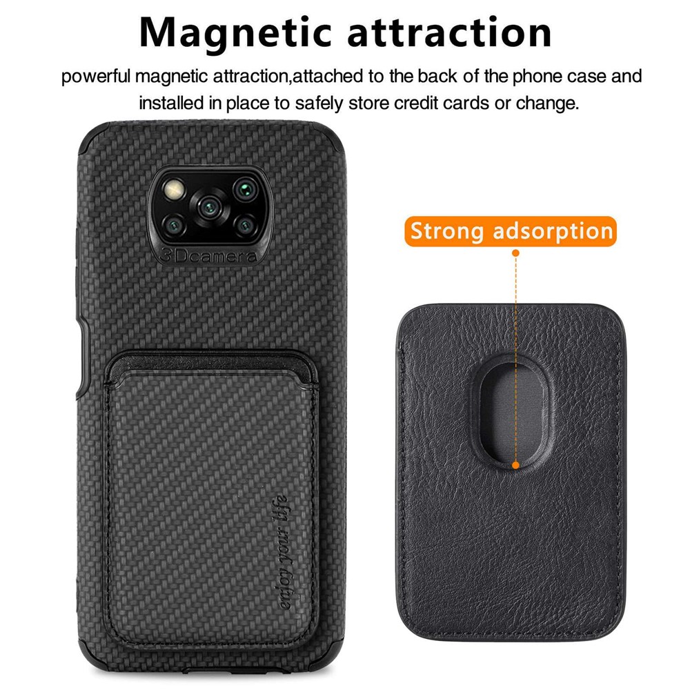 For Xiaomi Poco X3 NFC/X3/X3 Pro Scratch Resistant Phone Case Carbon Fiber Texture PU Leather + TPU + PVC Cover with Magnetic Absorption Detachable Card Holder - Black-2