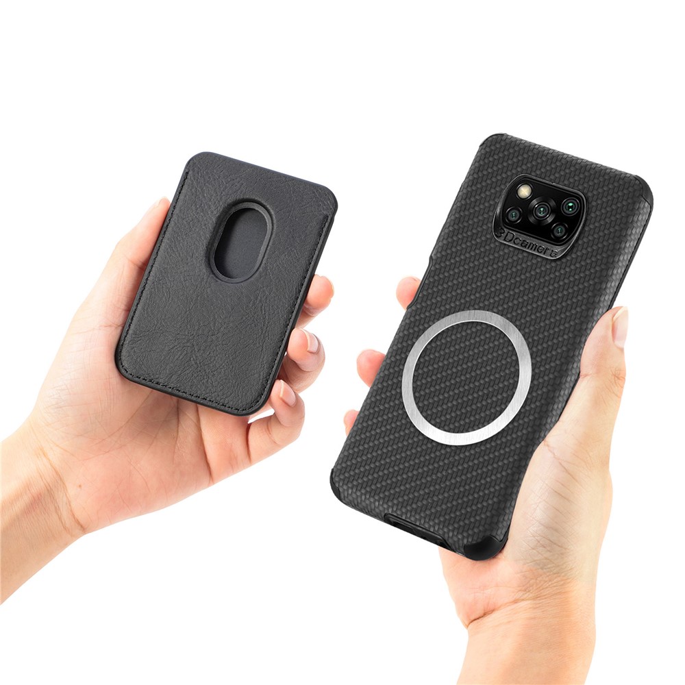 For Xiaomi Poco X3 NFC/X3/X3 Pro Scratch Resistant Phone Case Carbon Fiber Texture PU Leather + TPU + PVC Cover with Magnetic Absorption Detachable Card Holder - Black-4