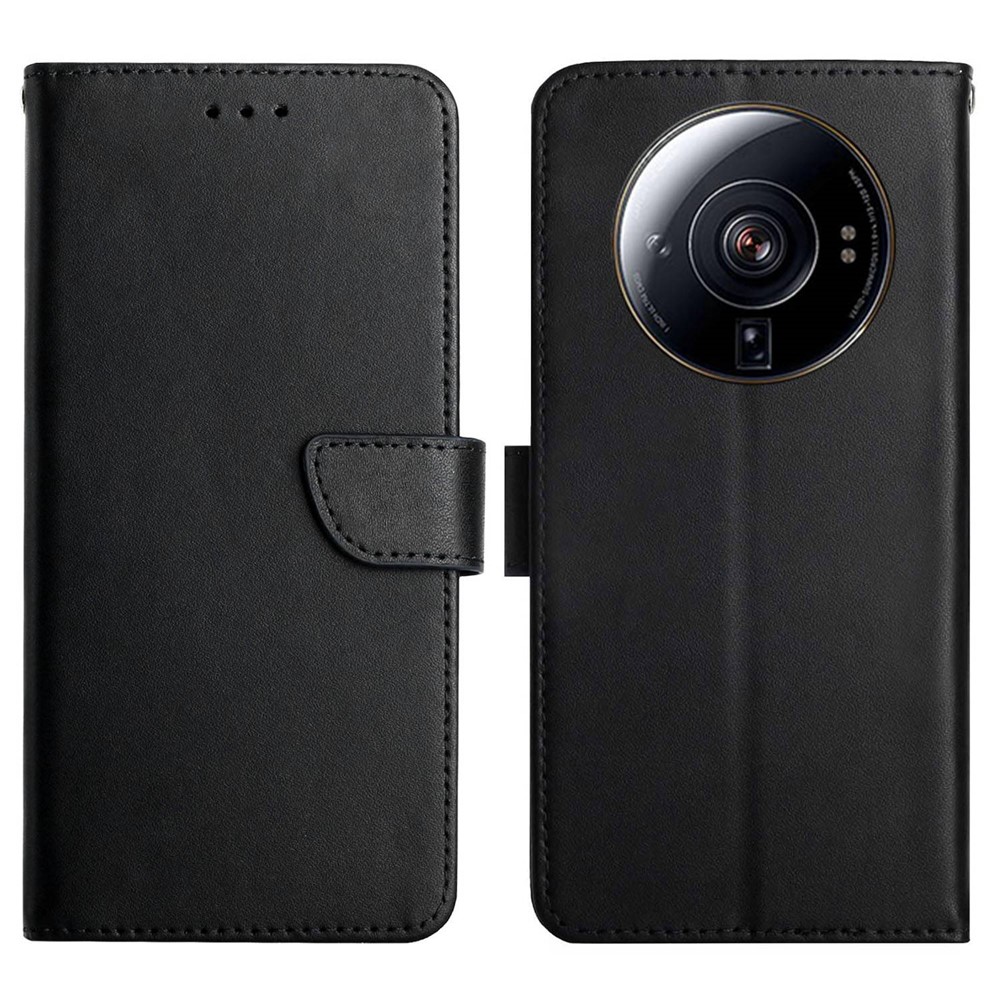 For Xiaomi 12 Ultra 5G / 12S Ultra 5G Genuine Leather Nappa Texture Case Wallet Stand Book Style Phone Cover - Black-1
