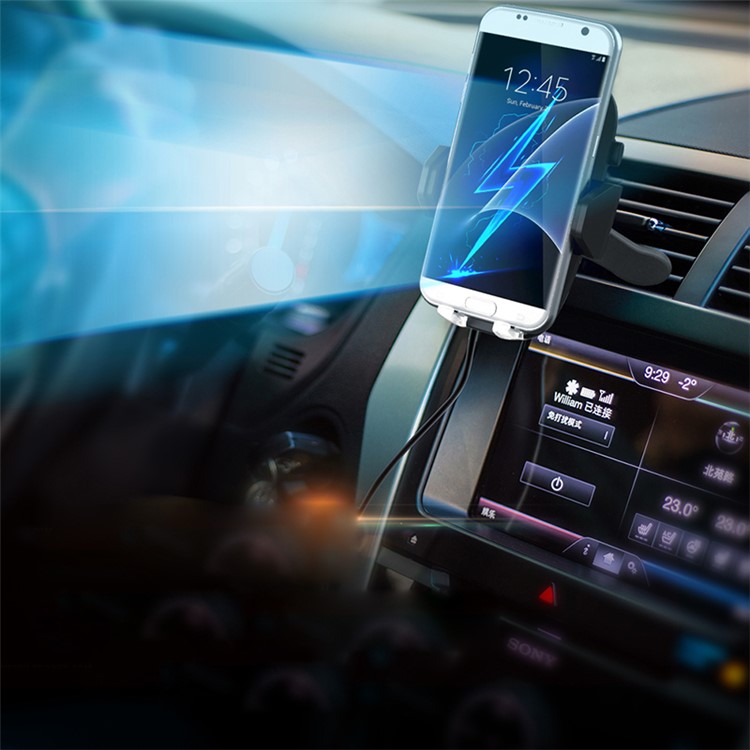 F100 Qi Standard Wireless Charger Air Vent + Suction Cup Car Mount for Qi Enabled Devices - Black-1