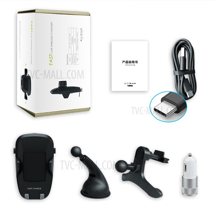 F100 Qi Standard Wireless Charger Air Vent + Suction Cup Car Mount for Qi Enabled Devices - Black-16