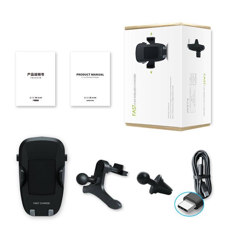 F100 Qi Standard Wireless Charger Air Vent + Suction Cup Car Mount for Qi Enabled Devices - Black-6