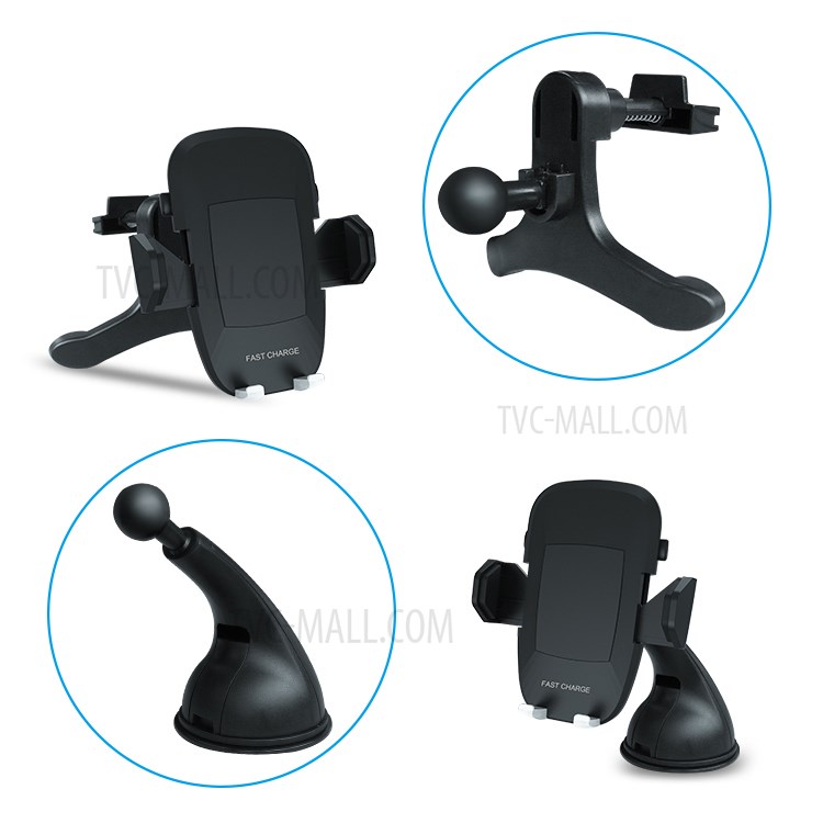 F100 Qi Standard Wireless Charger Air Vent + Suction Cup Car Mount for Qi Enabled Devices - Black-9