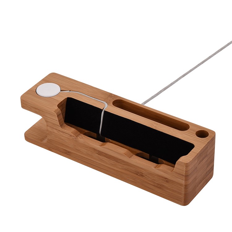 Bamboo Charging Stand Stent Pen/Card Holder for Apple Watch Phone Tablet - EU Plug-10
