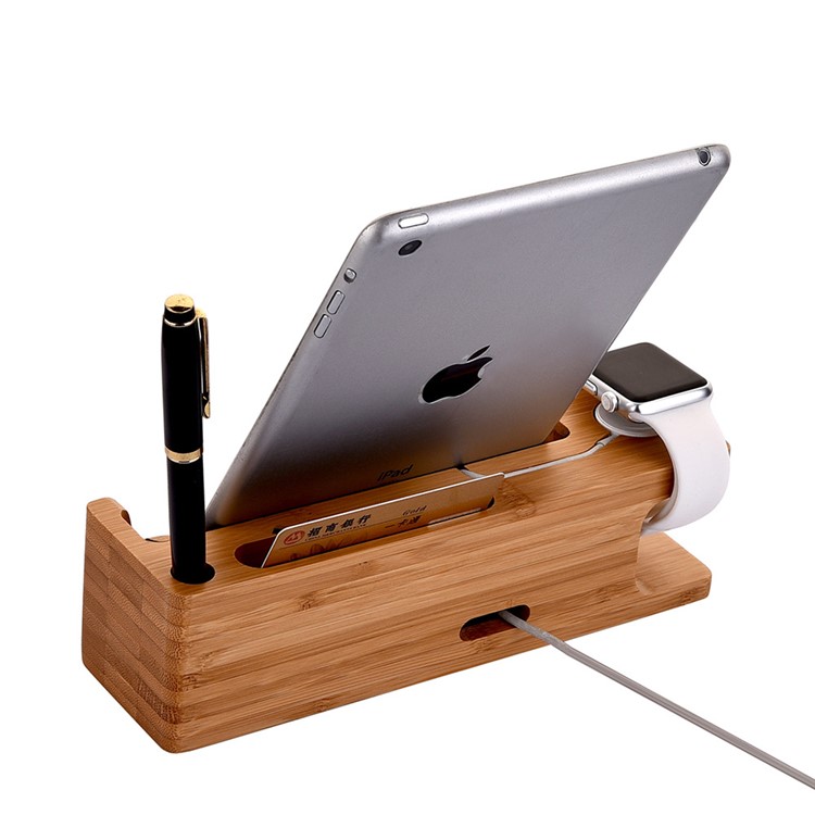 Bamboo Charging Stand Stent Pen/Card Holder for Apple Watch Phone Tablet - EU Plug-6