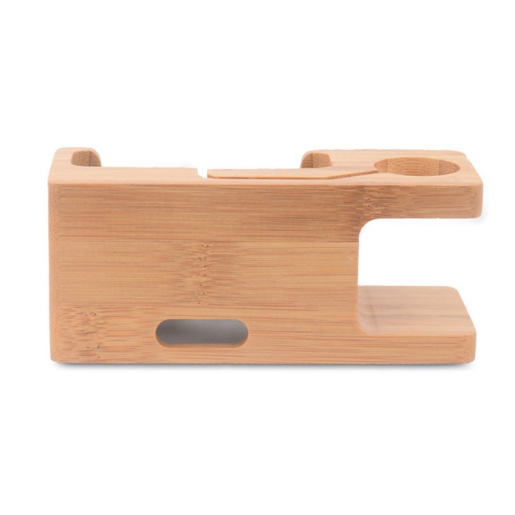 Natural Bamboo Charging Stand Desktop Mount for Apple Watch Smartphones - EU Plug-11