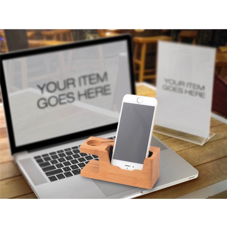 Natural Bamboo Charging Stand Desktop Mount for Apple Watch Smartphones - EU Plug-12
