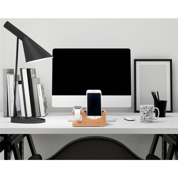 Natural Bamboo Charging Stand Desktop Mount for Apple Watch Smartphones - EU Plug-13