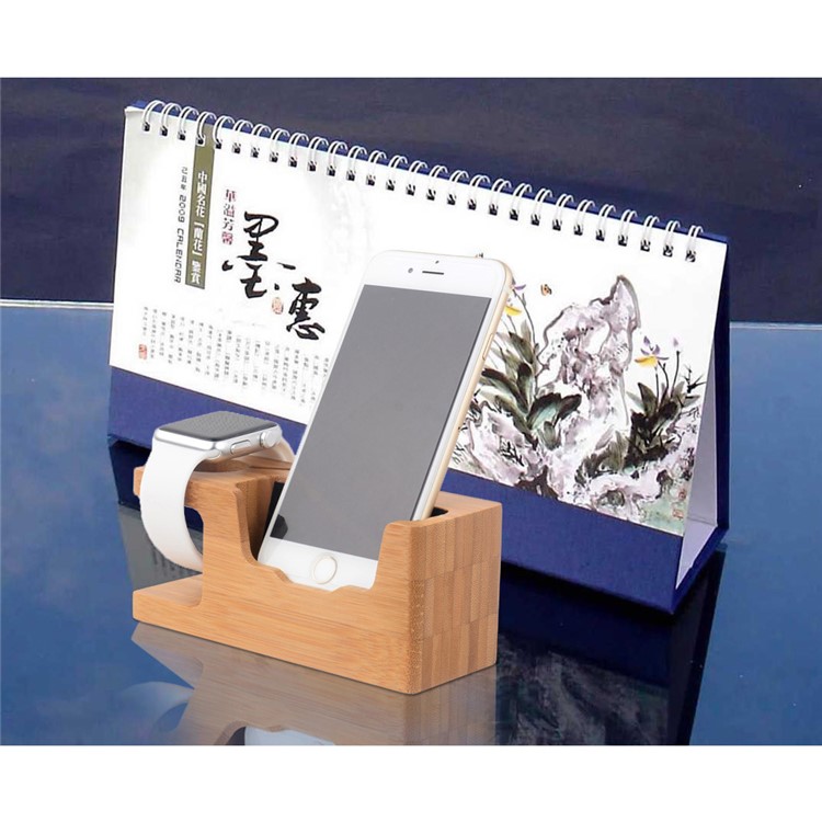 Natural Bamboo Charging Stand Desktop Mount for Apple Watch Smartphones - EU Plug-14
