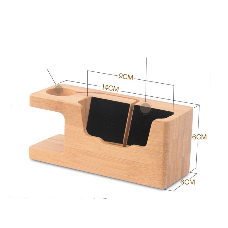 Natural Bamboo Charging Stand Desktop Mount for Apple Watch Smartphones - EU Plug-2