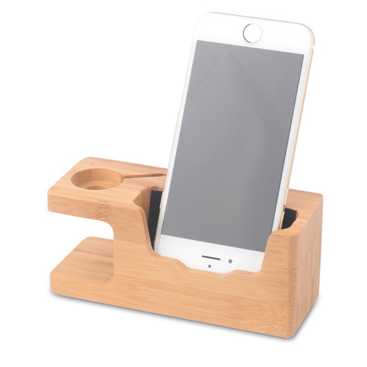 Natural Bamboo Charging Stand Desktop Mount for Apple Watch Smartphones - EU Plug-3