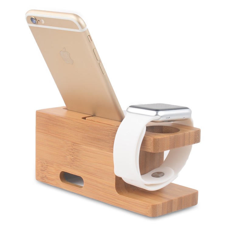 Natural Bamboo Charging Stand Desktop Mount for Apple Watch Smartphones - EU Plug-6