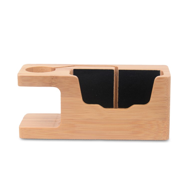 Natural Bamboo Charging Stand Desktop Mount for Apple Watch Smartphones - EU Plug-7