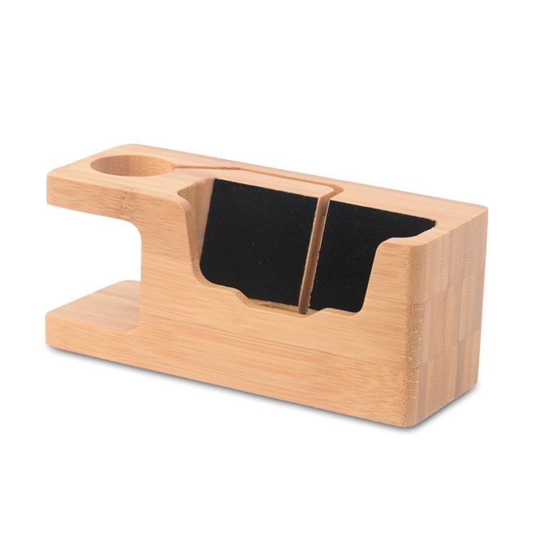 Natural Bamboo Charging Stand Desktop Mount for Apple Watch Smartphones - EU Plug-8