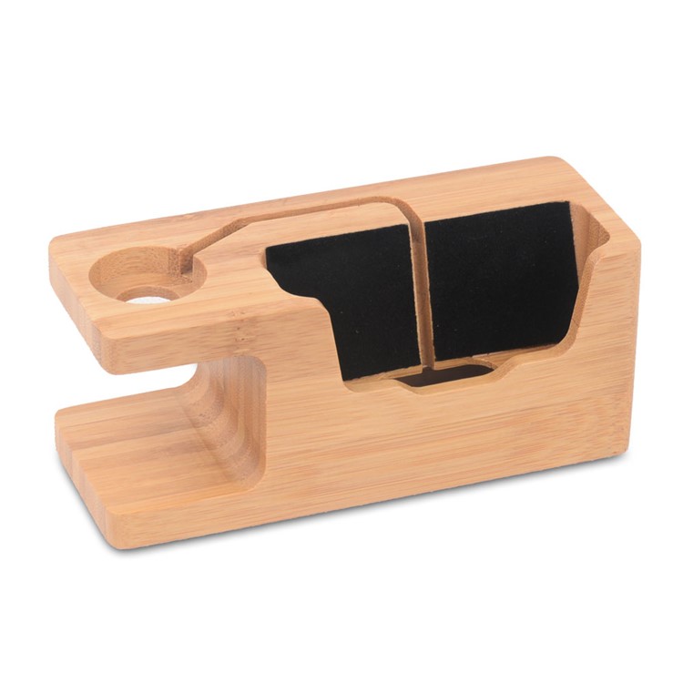 Natural Bamboo Charging Stand Desktop Mount for Apple Watch Smartphones - EU Plug-9