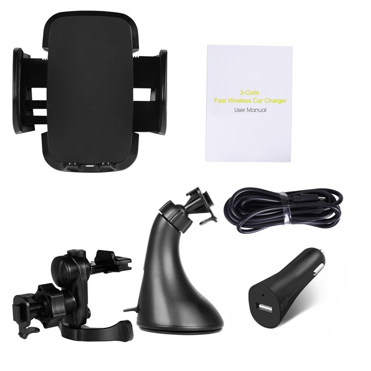 FC38 3-Coil Fast Wireless Charging Car Charger Qi Wireless Charging Cradle with Suction Cup / Car Air Vent Clip-11