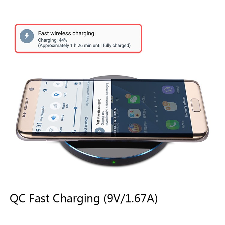 KD01 Portable Fast QI Standard Wireless Charging Pad with LED Light for Samsung Galaxy S6 edge / LG G4 etc. - Black-7