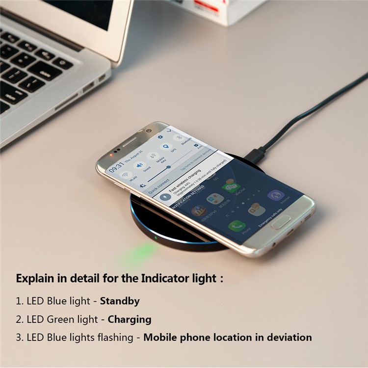 KD01 Portable Fast QI Standard Wireless Charging Pad with LED Light for Samsung Galaxy S6 edge / LG G4 etc. - Black-8