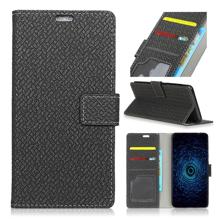 Woven Texture Wallet Magnetic Leather Protective Case with Stand for Alcatel A7 - Black-1