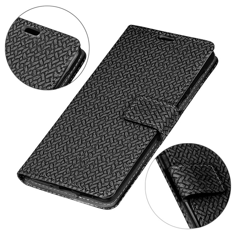 Woven Texture Wallet Magnetic Leather Protective Case with Stand for Alcatel A7 - Black-3