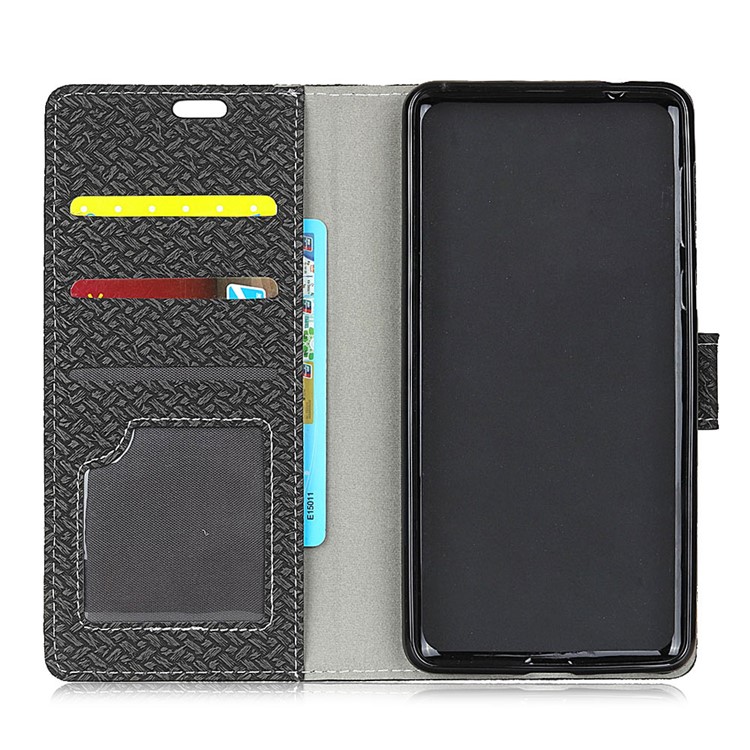 Woven Texture Wallet Magnetic Leather Protective Case with Stand for Alcatel A7 - Black-4