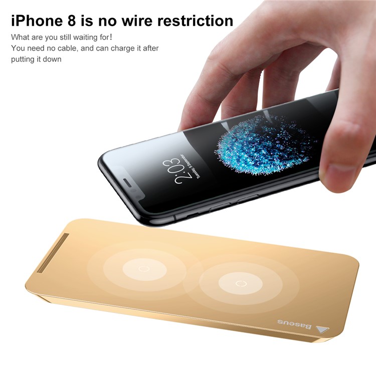 BASEUS 2-bobina Qi Almofada De Suporte De Carga Sem Fio Para Iphone X / 8/8 Plus / Samsung Galaxy Note8 / S8 / S7 / S6 Etc - Cor De Ouro-2