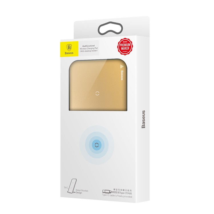 BASEUS 2-bobina Qi Almofada De Suporte De Carga Sem Fio Para Iphone X / 8/8 Plus / Samsung Galaxy Note8 / S8 / S7 / S6 Etc - Cor De Ouro-8