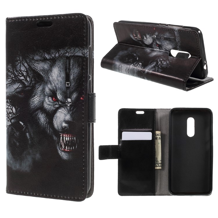 Pattern Printing Leather Wallet Case for Alcatel A7 - Wolf Pattern-1