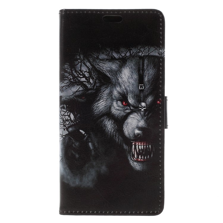 Pattern Printing Leather Wallet Case for Alcatel A7 - Wolf Pattern-3